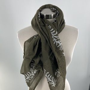 Army Green Scarf with Floral Detail 38 x 39